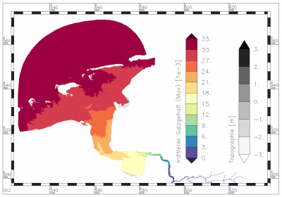 maximum value of mean salinity within the period of data analysis