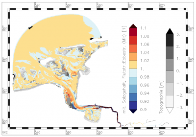 mean value of ratio of mean salinity flood current : mean salinity ebb current within the period of data analysis