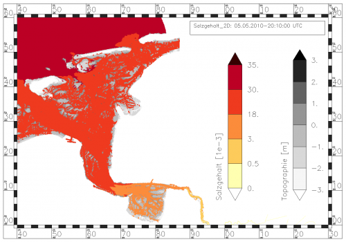Symbolization of salinity with a multicolored sequential color ramp (YlOrRd)