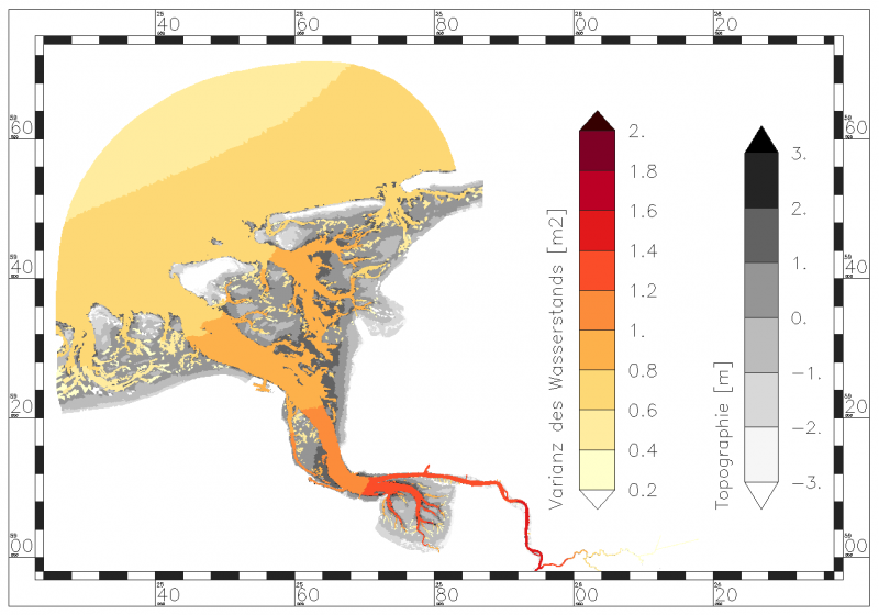 Variance of the water level elevation within the period of data analysis